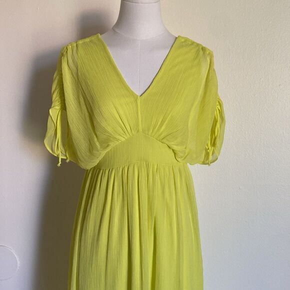 VERO MODA Aware Neon Yellow Cap Sleeve Ruffle Midi Dress Size XS NWT - Picture 5 of 15
